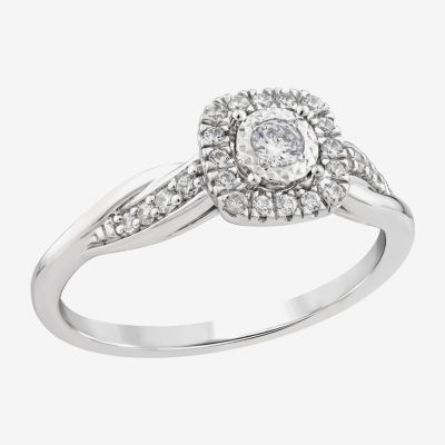 Promise My Love (I / I1) Womens 1/4 CT. T.W. Lab Grown White Diamond Sterling Silver Cushion Delicate Halo Promise Ring