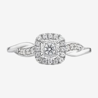 Promise My Love (I / I1) Womens 1/4 CT. T.W. Lab Grown White Diamond Sterling Silver Cushion Delicate Halo Promise Ring