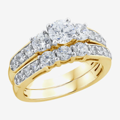 Love Lives Forever (I / I1) Womens 2 CT. T.W. Lab Grown White Diamond 10K Gold Round Side Stone 3-Stone Bridal Set