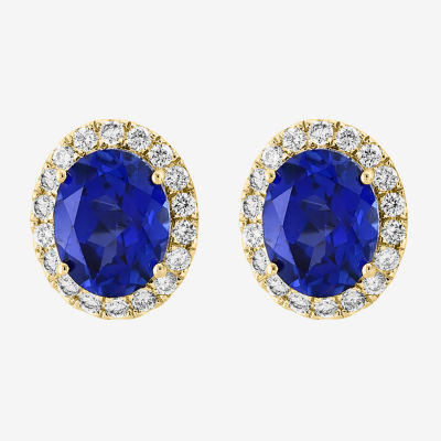 Effy Gemstone & 1/2 CT. T.W. Diamond 14K Gold Oval Stud Earrings