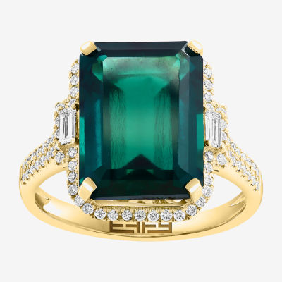 Effy  Womens Gemstone &  3/8 CT. T.W. Diamond 14K Gold Halo Side Stone Cocktail Ring