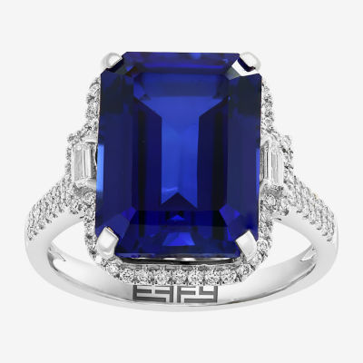 Effy  Womens Gemstone & 3/8 CT. T.W. Diamond 14K Gold Halo Side Stone Cocktail Ring