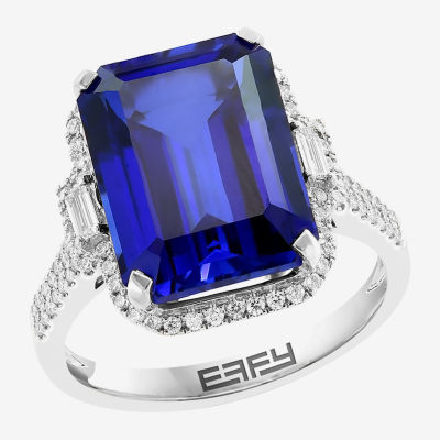 Effy  Womens Gemstone & 3/8 CT. T.W. Diamond 14K Gold Halo Side Stone Cocktail Ring