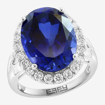 Effy  Womens 7/8 CT. T.W. Lab Created Blue Sapphire 14K White Gold Oval Halo Cocktail Ring