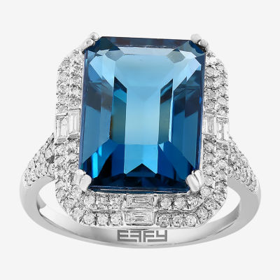 Effy  Womens 5/8 CT. T.W. Genuine Blue Topaz 14K White Gold Halo Side Stone Cocktail Ring