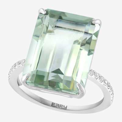 Effy  Womens Genuine Green Amethyst Sterling Silver Side Stone Cocktail Ring