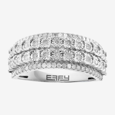 Womens Natural White Diamond Sterling Silver Band