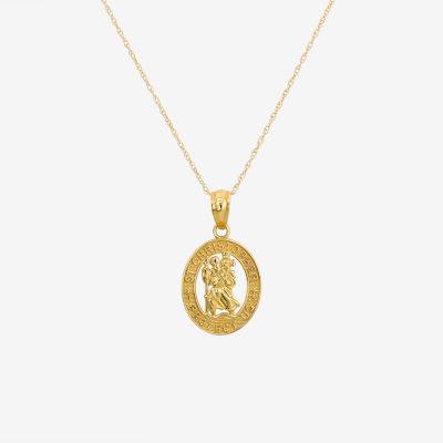 Saint Christopher Girls 14K Gold Oval Pendant Necklace