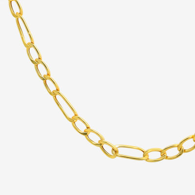 14K Gold 15 Inch Hollow Figaro Heart Chain Necklace