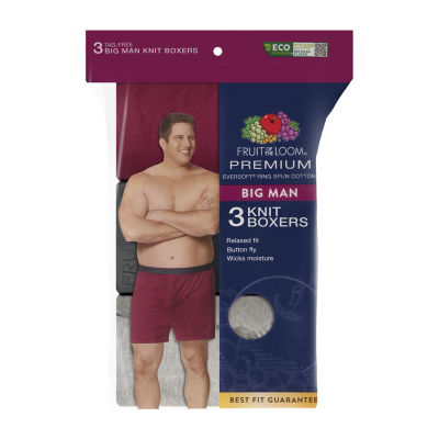 Fruit of the Loom Premium Cotton Knit Mens Big and Tall 3 Pack Boxers 3p72bmp