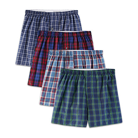 Fruit of the Loom Premium Cotton Mens 4 Pack Boxers, Medium, Tartan Plaid