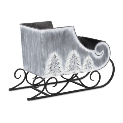 Galvanized Holiday Sleigh Display Piece Hand Painted Christmas Tabletop Decor