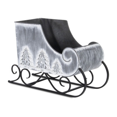 Galvanized Holiday Sleigh Display Piece Hand Painted Christmas Tabletop Decor