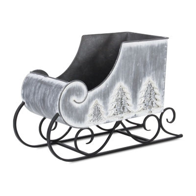 Galvanized Holiday Sleigh Display Piece Hand Painted Christmas Tabletop Decor