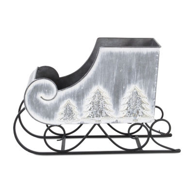 Galvanized Holiday Sleigh Display Piece Hand Painted Christmas Tabletop Decor