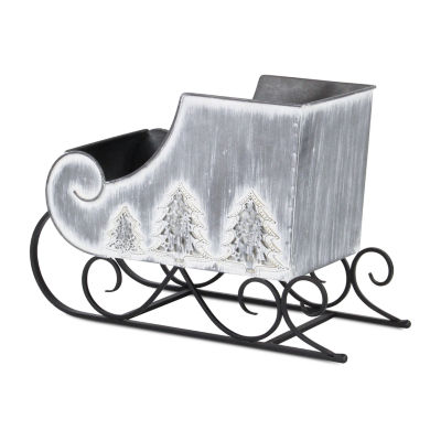 Galvanized Holiday Sleigh Display Piece Hand Painted Christmas Tabletop Decor