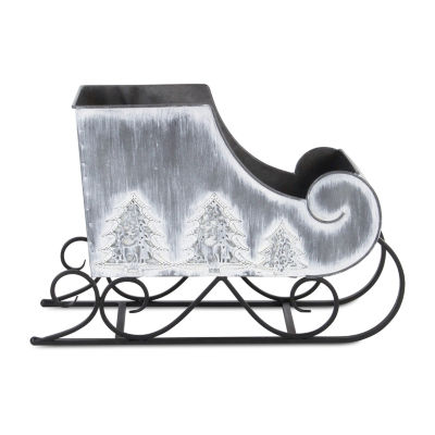 Galvanized Holiday Sleigh Display Piece Hand Painted Christmas Tabletop Decor