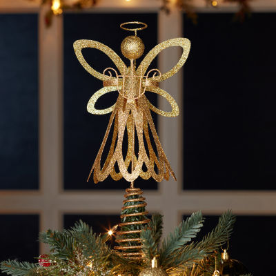 Kurt Adler 12" Gold Glitter Metal Angel Christmas Tree Topper