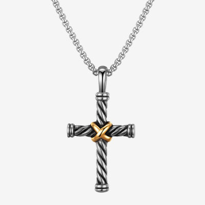 J.P. Army Mens Jewelry Stainless Steel 24 Inch Box Cross Pendant Necklace