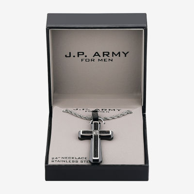 J.P. Army Mens Jewelry Stainless Steel 24 Inch Rope Cross Pendant Necklace