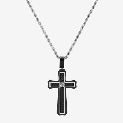 J.P. Army Mens Jewelry Stainless Steel 24 Inch Rope Cross Pendant Necklace