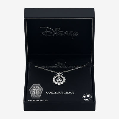 Disney Classics Cubic Zirconia Pure Silver Over Brass 16 Inch Cable Round Nightmare Before Christmas Pendant Necklace