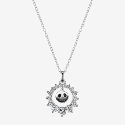 Disney Classics Cubic Zirconia Pure Silver Over Brass 16 Inch Cable Round Nightmare Before Christmas Pendant Necklace