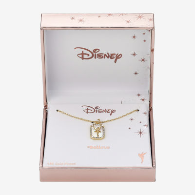 Disney Classics Crystal 14K Gold Over Brass 16 Inch Cable Rectangular Tinker Bell Pendant Necklace