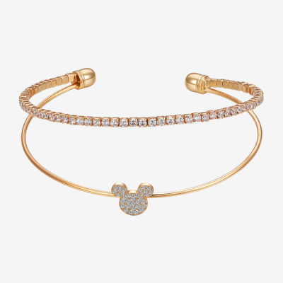 Disney Classics Womens Cubic Zirconia 14K Gold Over Brass Mickey Mouse Cuff Bracelet