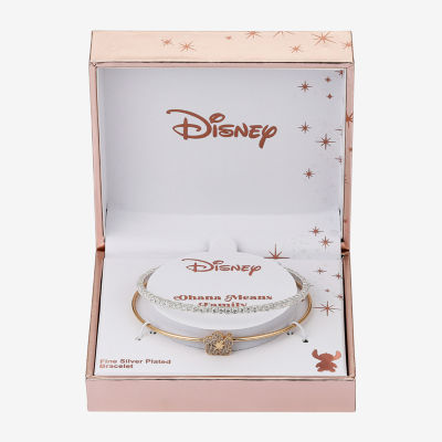 Disney Classics Cubic Zirconia Pure Silver Over Brass Flower Lilo & Stitch Cuff Bracelet