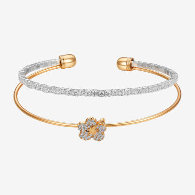 Disney Classics Cubic Zirconia Pure Silver Over Brass Flower Lilo & Stitch Cuff Bracelet