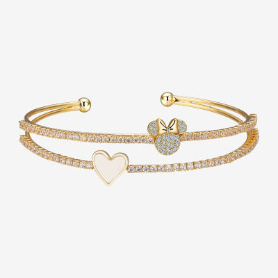 Disney Classics Cubic Zirconia Pure Silver Over Brass Heart Minnie Mouse Cuff Bracelet