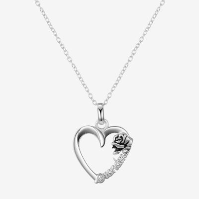 Footnotes Grandma Sterling Silver 16 Inch Link Heart Pendant Necklace