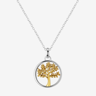Footnotes Family Tree Sterling Silver 16 Inch Link Round Pendant Necklace