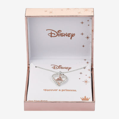 Disney Classics Cubic Zirconia Pure Silver Over Brass 16 Inch Cable Crown Heart Princess Pendant Necklace