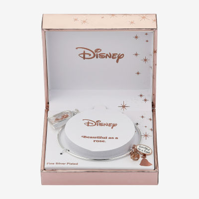 Disney Classics Pure Silver Over Brass 8 1/2 Inch Semisolid Flower Beauty and the Beast Bangle Bracelet