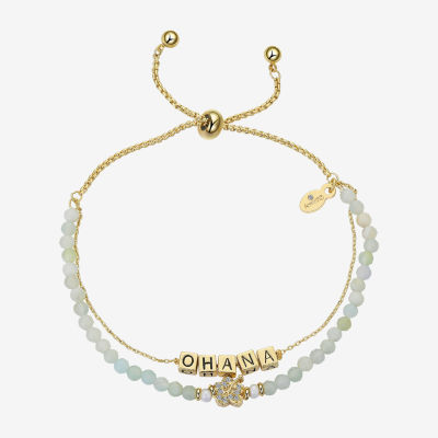 Disney Classics Ohana Beaded Cubic Zirconia Pure Silver Over Brass Flower Lilo & Stitch Bolo Bracelet