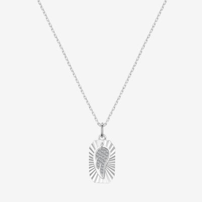 Gratitude & Grace Believe Cubic Zirconia Pure Silver Over Brass 16 Inch Cable Angel Wing Pendant Necklace