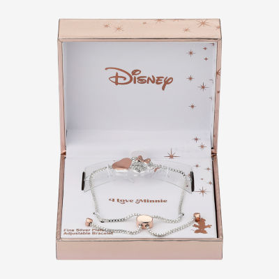 Disney Classics Crystal Pure Silver Over Brass Heart Minnie Mouse Bolo Bracelet