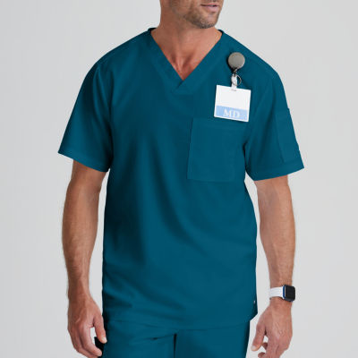 Greys Anatomy Classic Evan 2-Pocket Mens V Neck Moisture Wicking Short Sleeve Scrub Top