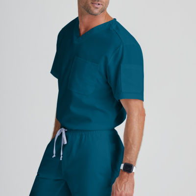 Greys Anatomy Classic Evan 2-Pocket Mens V Neck Moisture Wicking Short Sleeve Scrub Top
