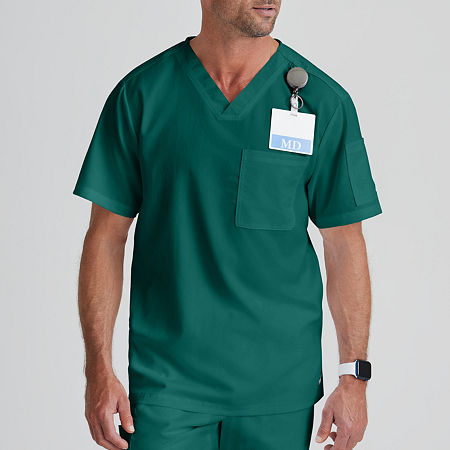 Grey's Anatomy by Barco Classic Grt091 Evan 2-Pocket Mens V Neck Short Sleeve Moisture Wicking Scrub Top, Medium, Green