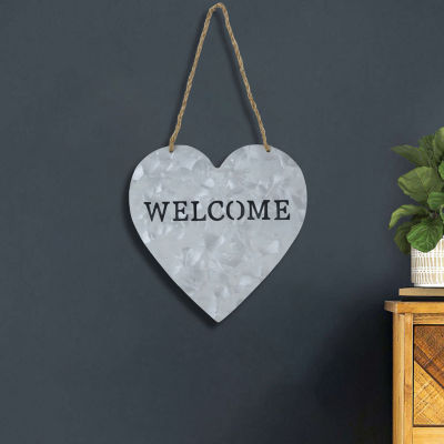 Cheungs Heart Shaped Hanging "Welcome" Vintage Metal Wall Art