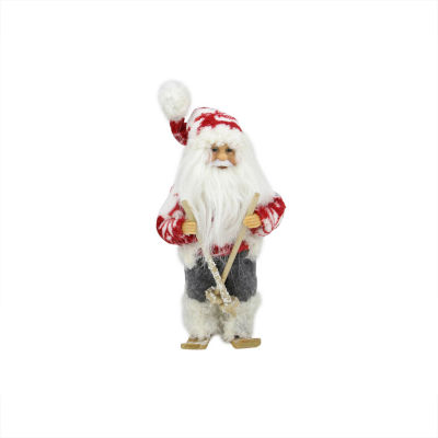 9'' Red and White Frontier Reindeer Skiing Santa Claus Christmas Figurine