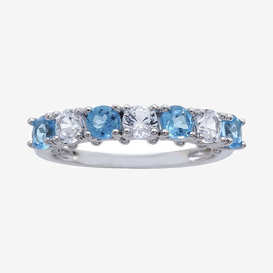 Genuine Blue Topaz and Lab-Created White Sapphire Sterling Silver Band Ring
