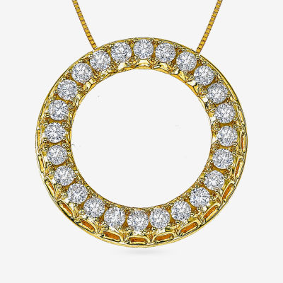 Womens 1/2 CT. T.W. Genuine White Diamond 14K Gold Circle Pendant Necklace