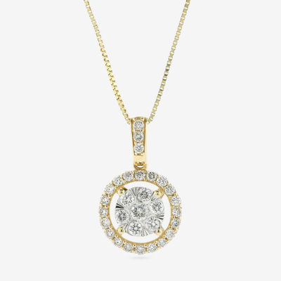 Womens 1/2 CT. T.W. Mined White Diamond 14K Gold Round Pendant Necklace