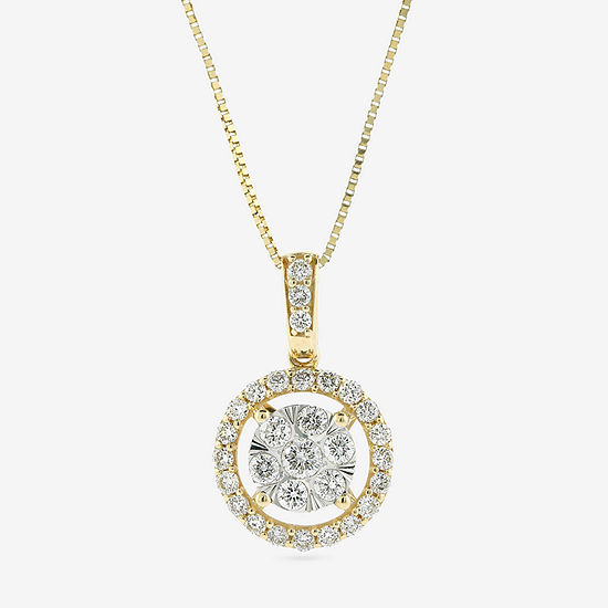 Womens 1/2 CT. T.W. Mined White Diamond 14K Gold Round Pendant Necklace