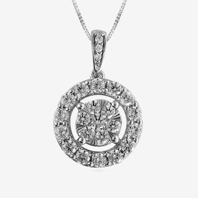 FINE JEWELRY Womens 1 CT. T.W. Mined White Diamond 10K White Gold Round Pendant  Necklace | Plaza Del Caribe