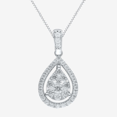 Womens 1/2 CT. T.W. Mined White Diamond 14K White Gold Pear Pendant Necklace